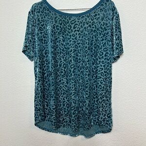 Kori short sleeve thin soft shade of blue/greenish leopard print top NWOT